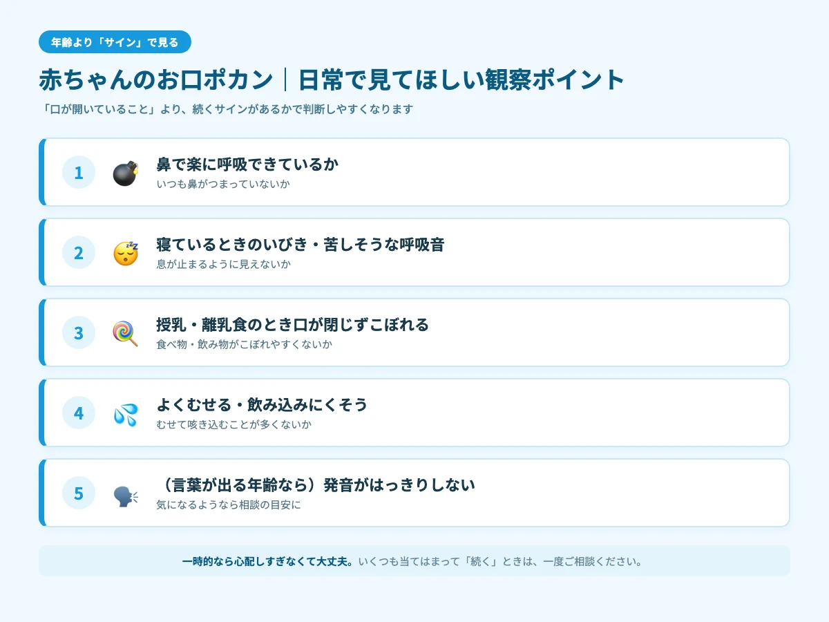 赤ちゃんのお口ポカン、いつまで様子見？いつ相談する？受診の見極めポイント